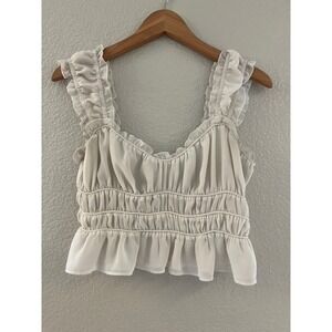 ASTR The Label Cream Ruffled Smocked Crop Top AT17543S-003 Small Boho Chiffon